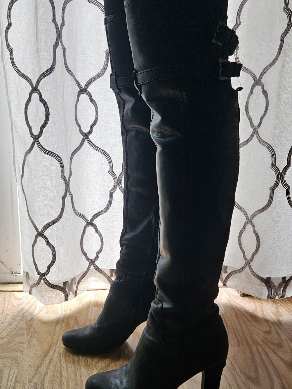 Sam Edelman Black Over-the-Knee Heeled Leather Boots - Classic Women's Fashion